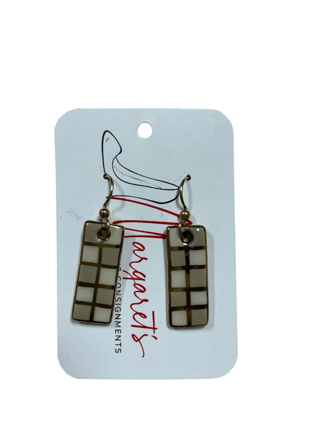 Ivory Grid Gold-Tone Rectangular Drop Earrings