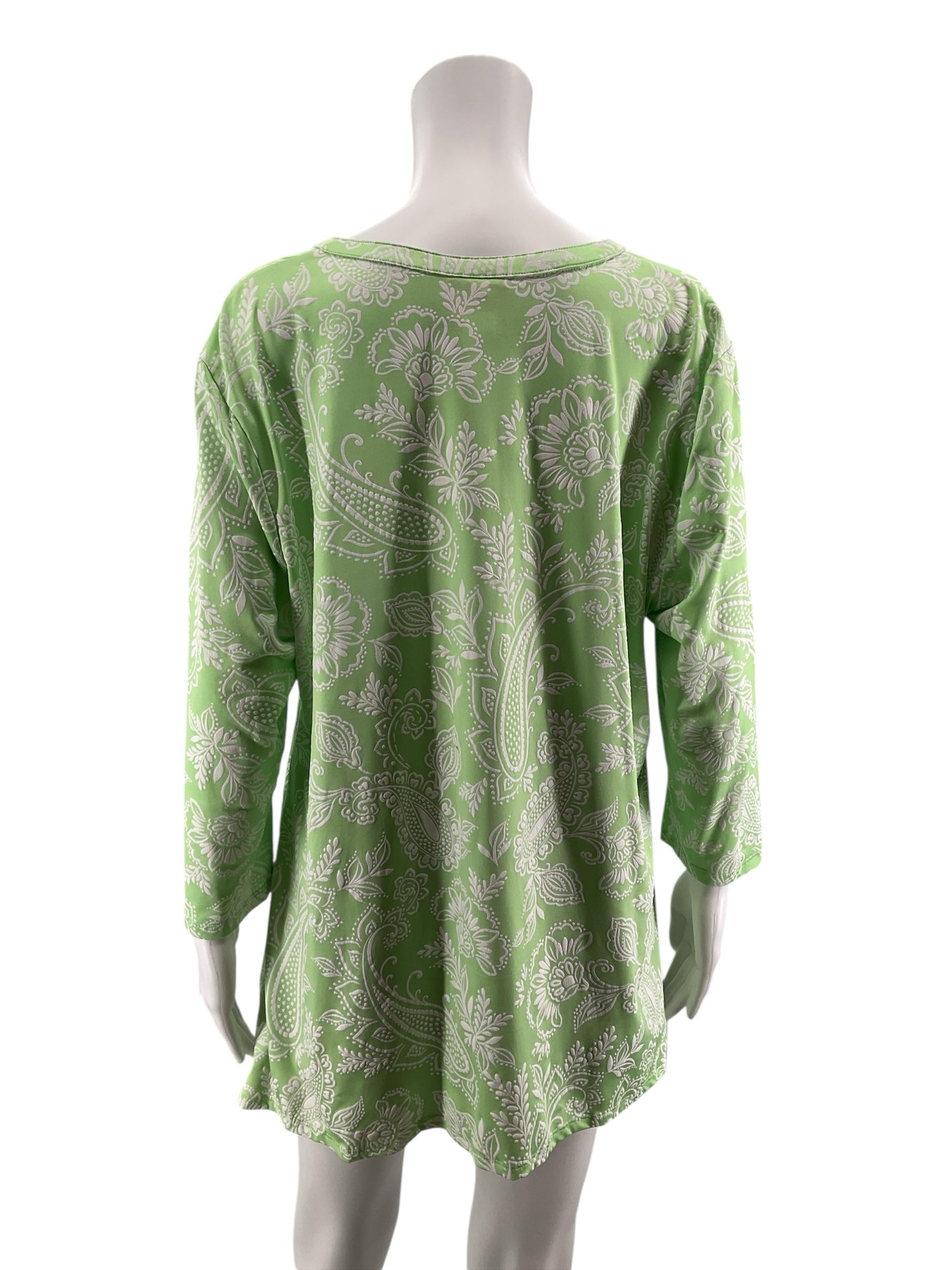 Ruby Rd. Green &amp;amp; White Paisley Notch Neck Tunic Top XL