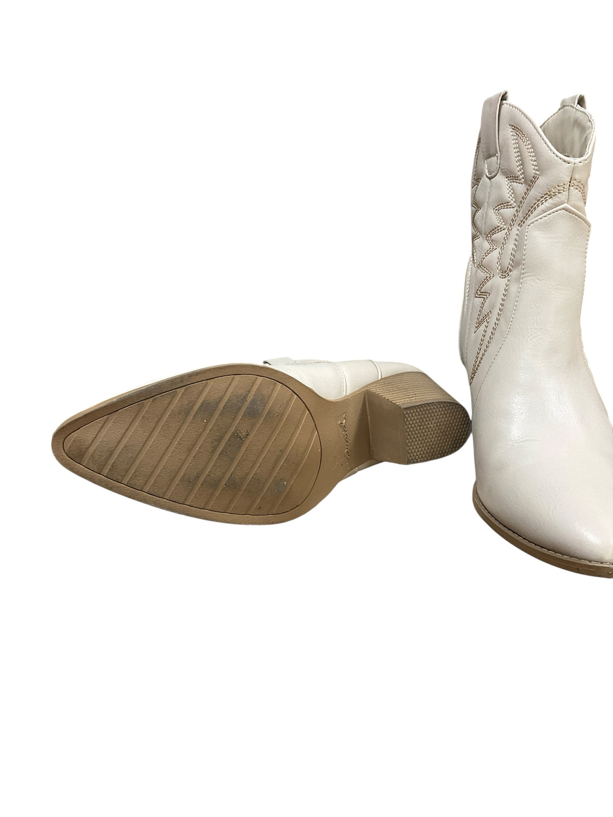 Qupid Barnes Western Cowboy Boots Cream Faux Leather Pointed Toe Size 8