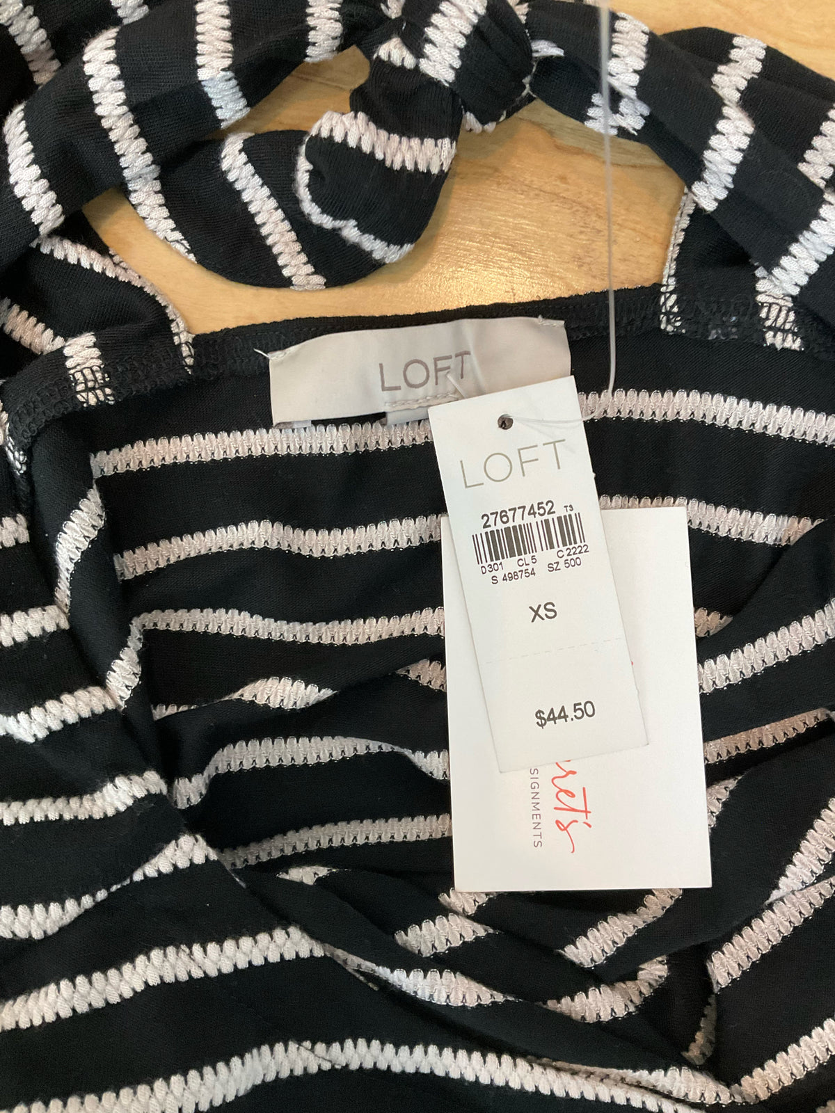 LOFT Striped Keyhole Tie-Back Knit Top Black White NWT Size XS - ONLINE ONLY