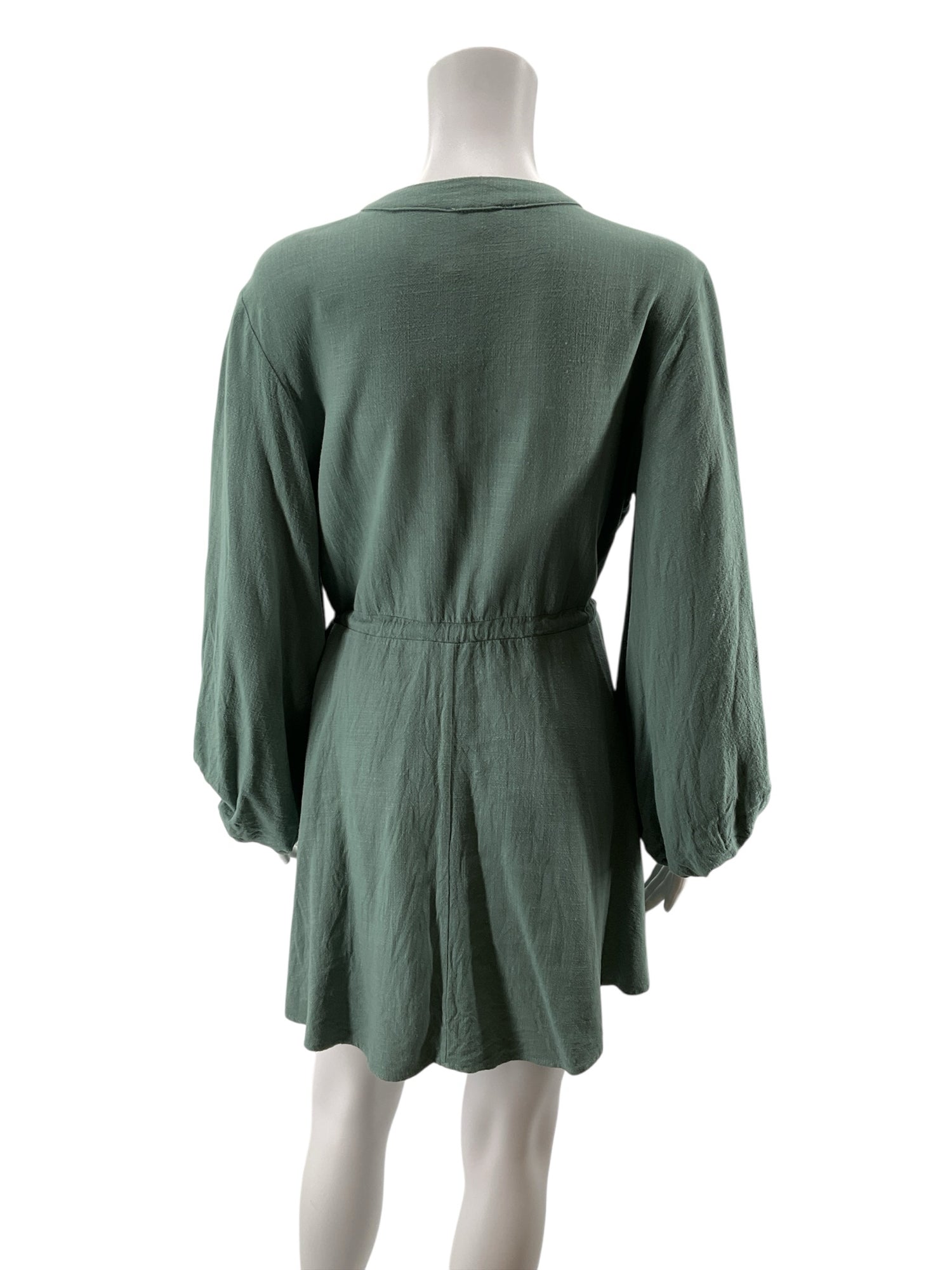 Entro Sage Green Linen Blend Button-Front Mini Dress | Size Small