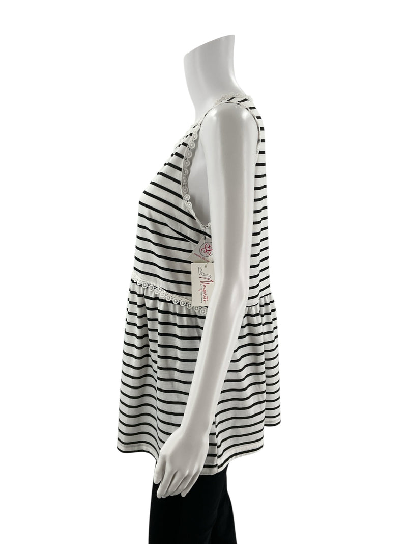 Swanky Shoppe Black/White Stripe Pre-Owned Ladies New with Tags Top - Size Medium