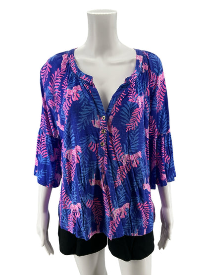 Lilly Pulitzer Matilda Tunic Top On Parade Print Blue Pink Zebra Size Large