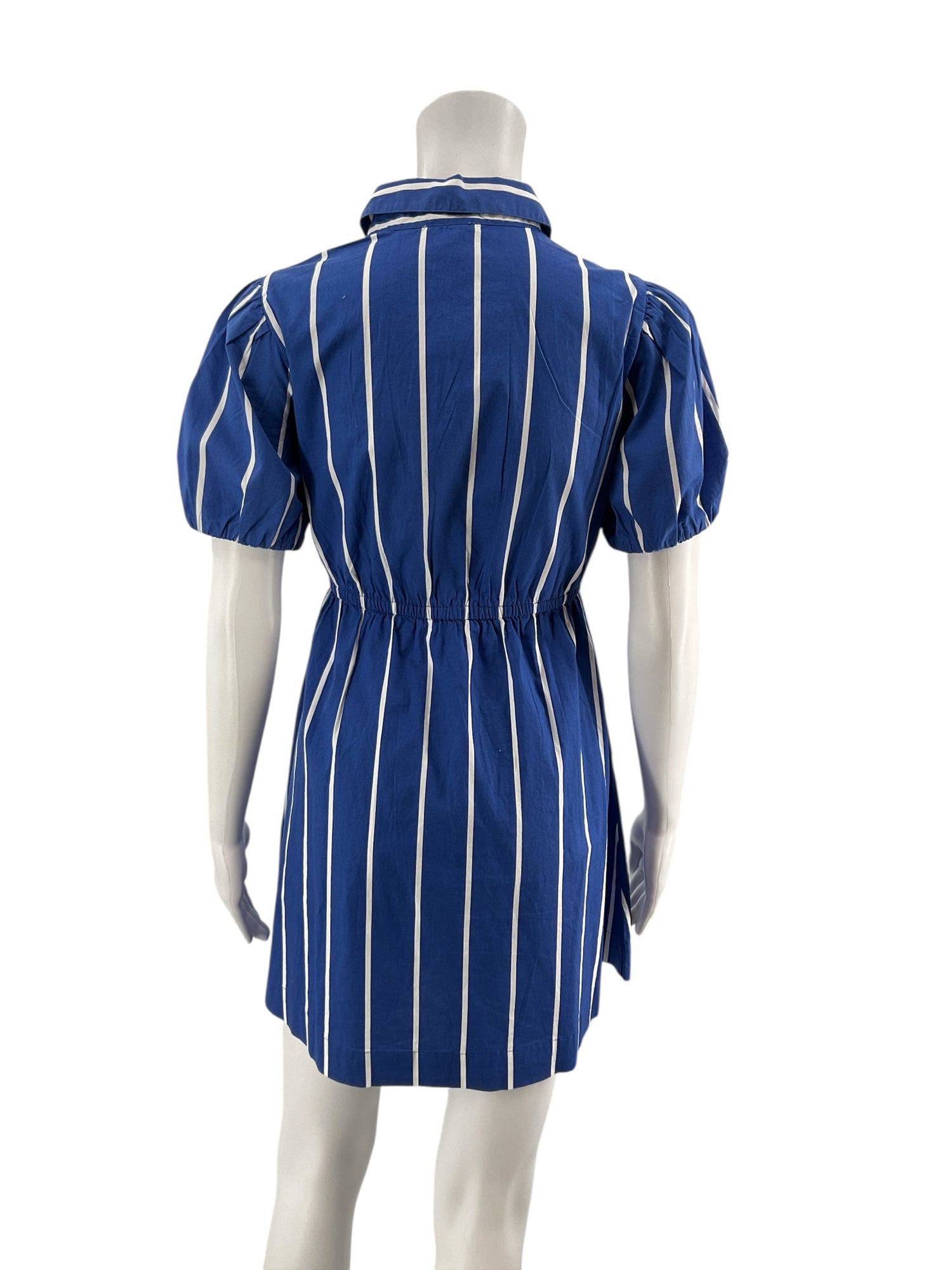 J. Crew blue/white Mini Striped Puff Sleeve Mini Shirtdress with Pockets Blue White Size 2P - Size 2P