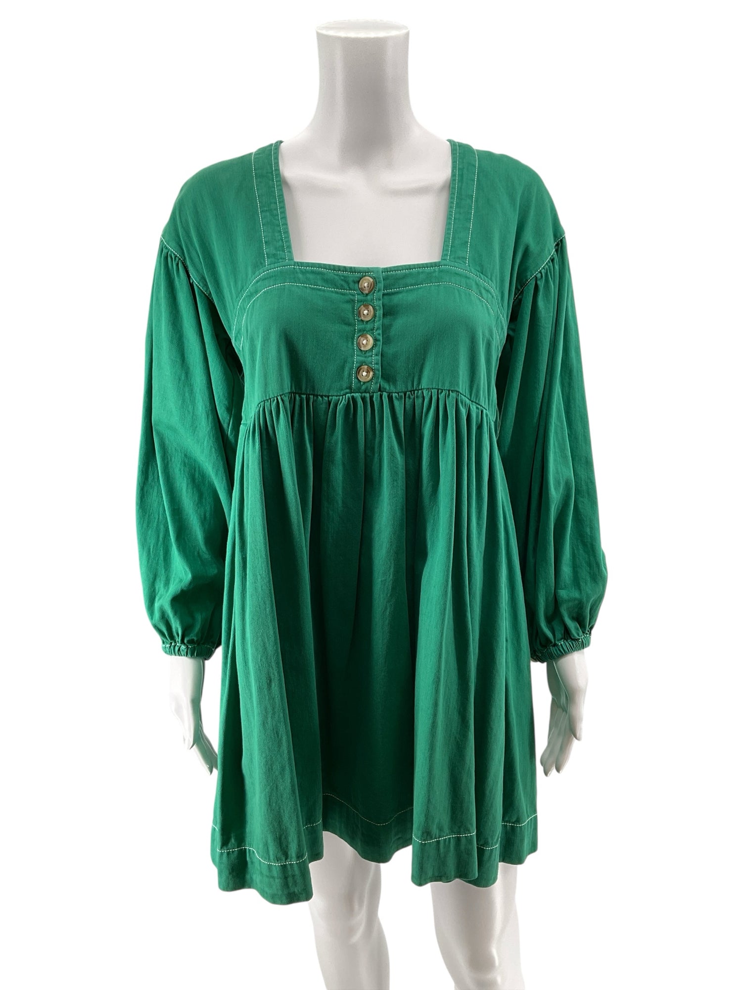 By Anthropologie Emerald Green Cotton Babydoll Tunic Dress Size XXS