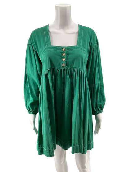 By Anthropologie Emerald Green Cotton Babydoll Tunic Dress Size XXS