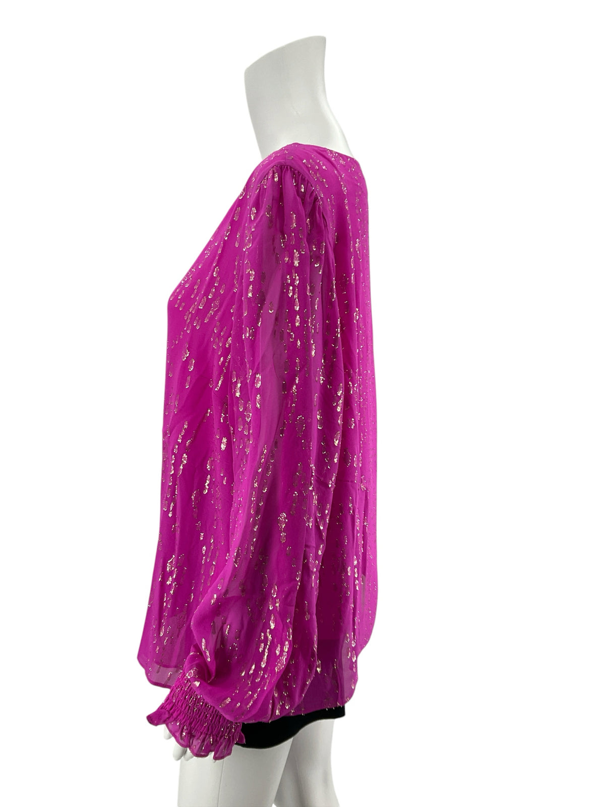 Lilly Pulitzer Avah Top Fuchsia Pink Silk Metallic Blouse Size XL