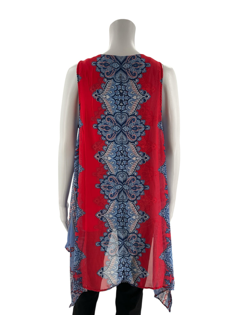 Tantrums Red/Blue Print Pre-Owned Ladies Top - Size Medium