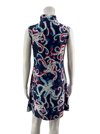 Aryeh Navy/white/pink Sleeveless Navy/white/pink Print Pre-Owned Ladies Dress - Size Small - Size S