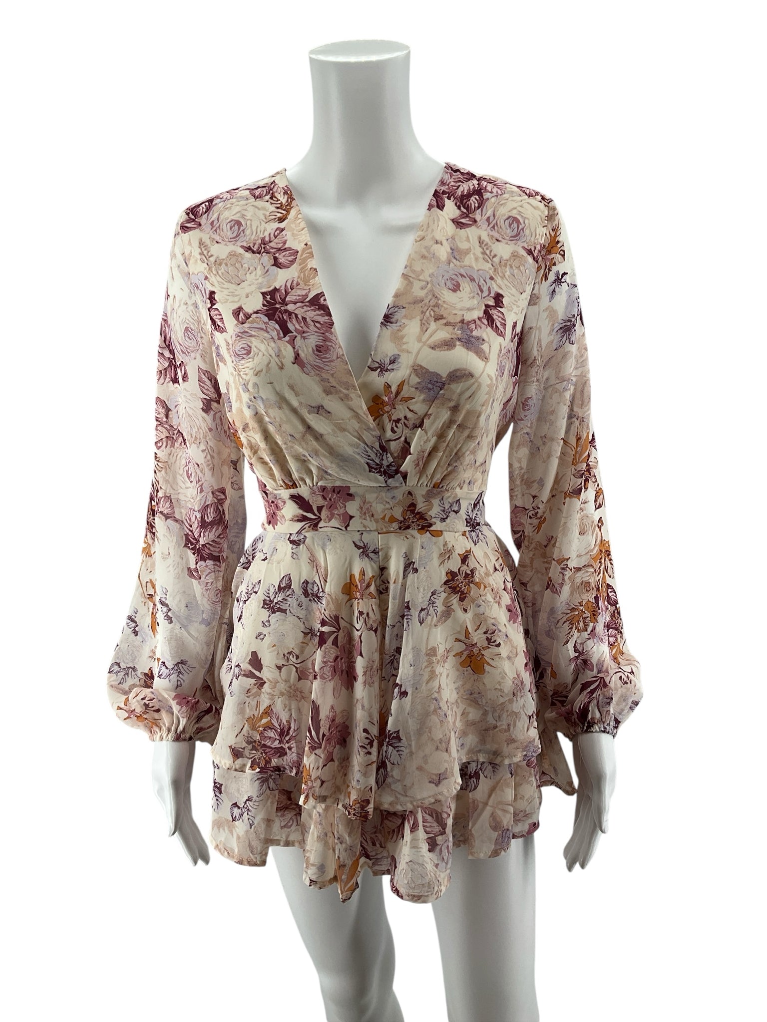 Mi Ami Alma Boho Floral Long Sleeve Ruffle Romper Size XS