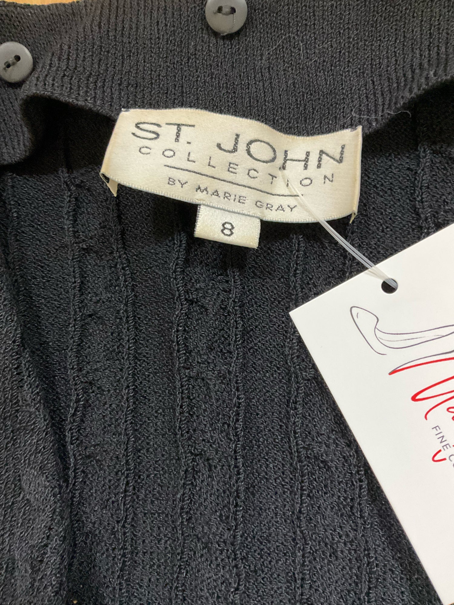 St. John Collection by Marie Gray Black Cable Knit Button Front Cardigan Size 8