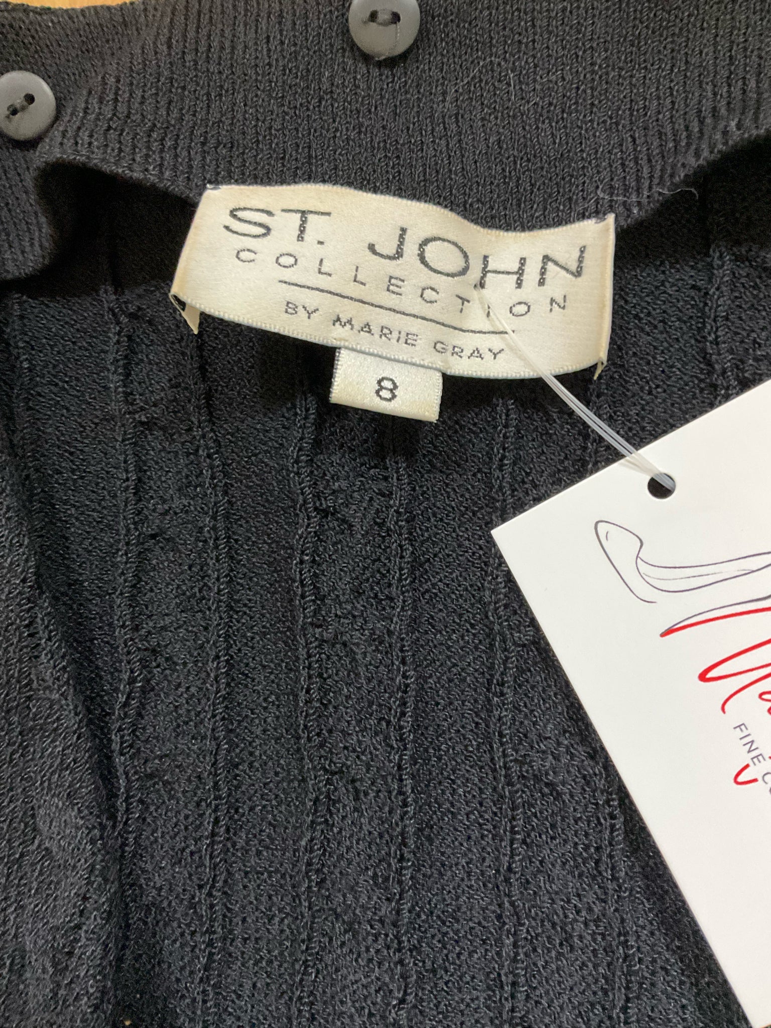 St. John Collection by Marie Gray Black Cable Knit Button Front Cardigan Size 8