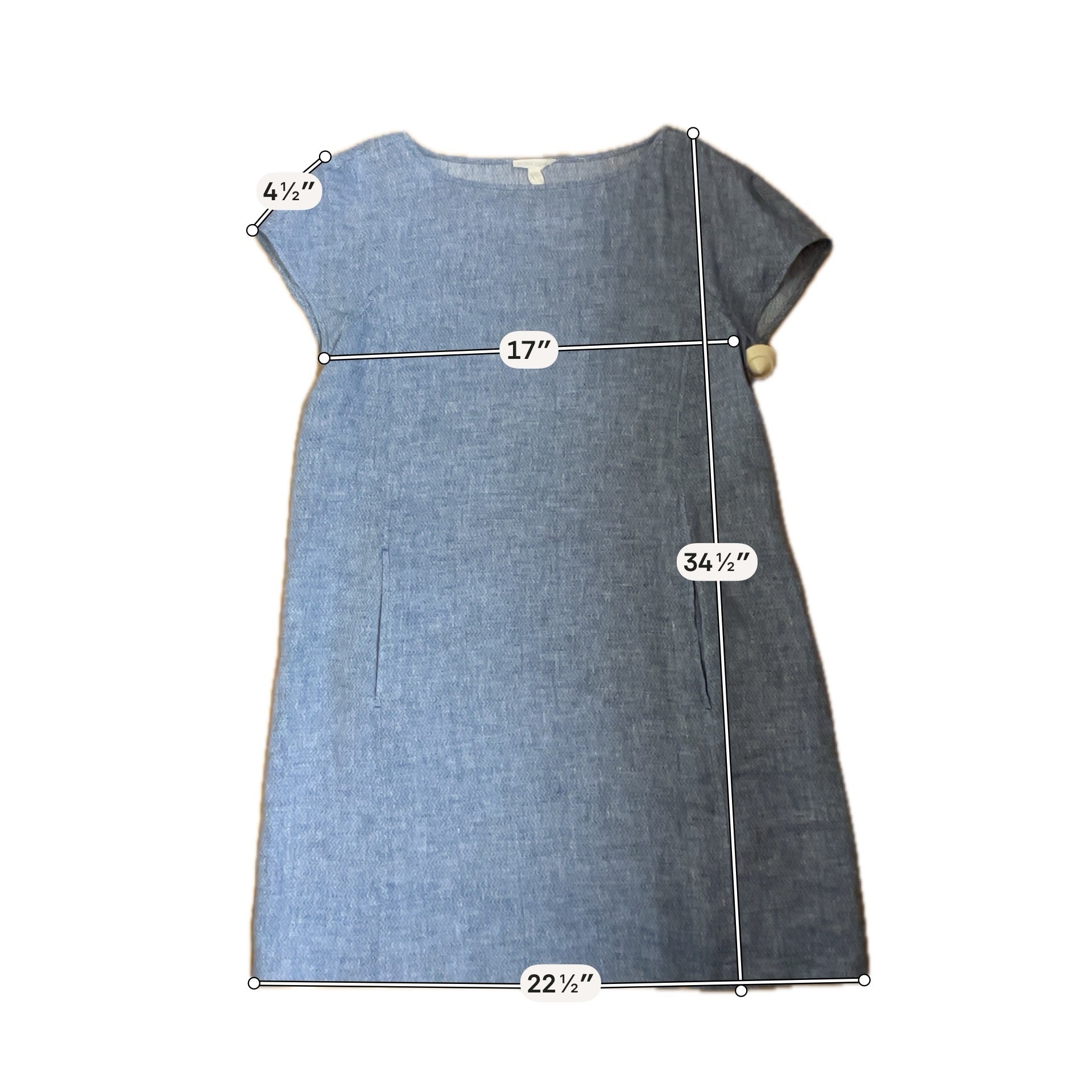 Eileen Fisher Blue Shift Organic Linen Herringbone Tunic Dress Size Small Slate Blue Pockets - Size S