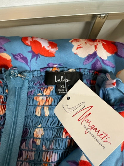 Lulus Still the One Floral Satin Maxi Dress XL Blue Red Pre-Owned - ONLINE ONLY