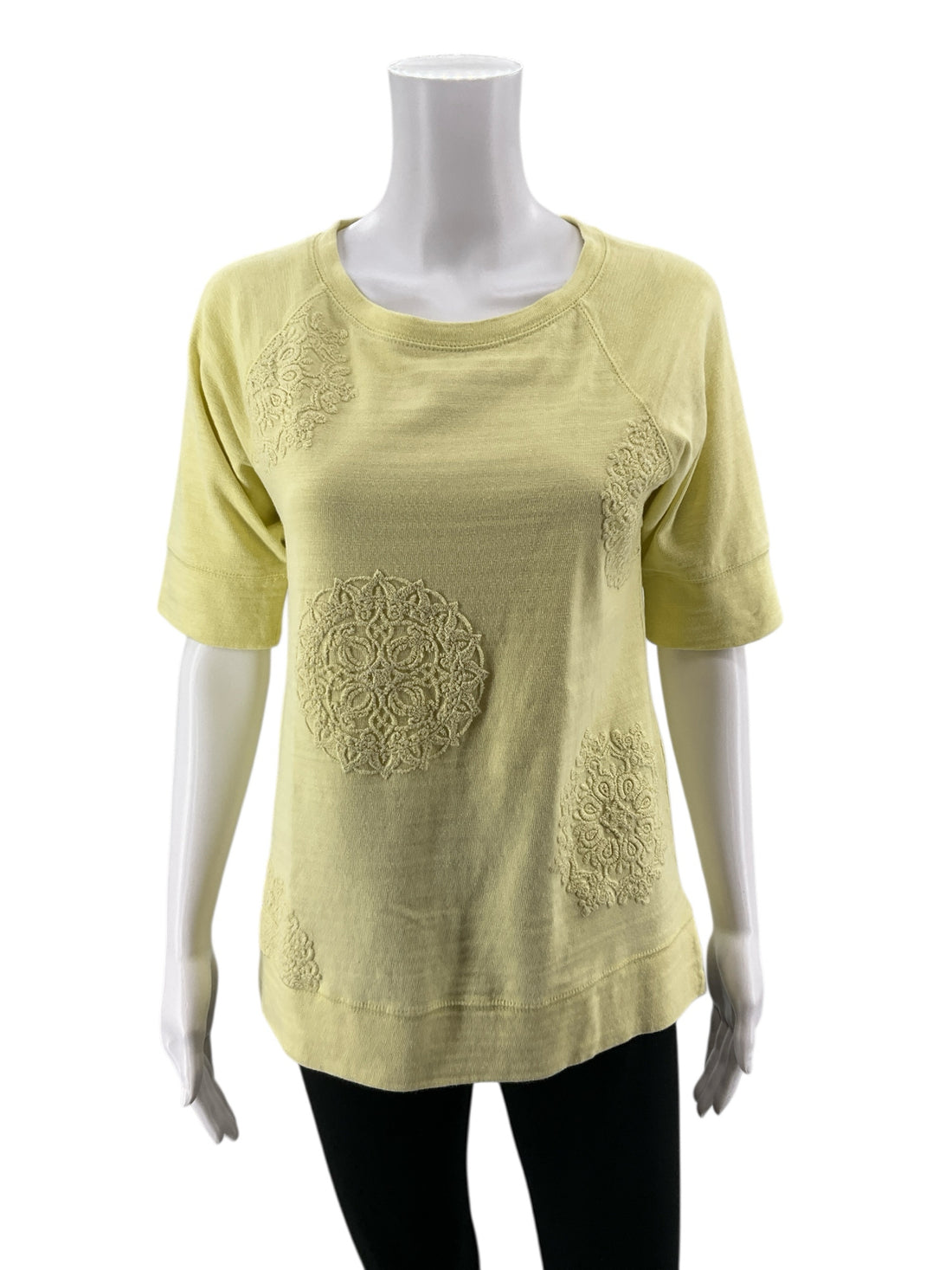LOFT Yellow Embroidered Medallion Slub Knit Tee Top NWT Size Small