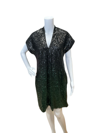 Johnny Was Size XS Black/Green Sequin Consignment Ladies Dress