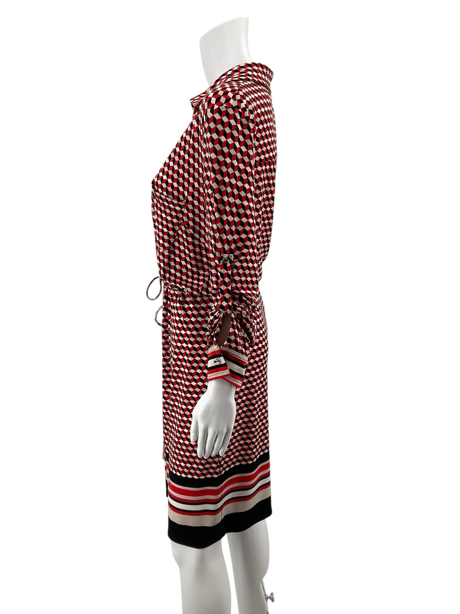 Tommy Hilfiger Geometric Cube Print Shirtdress Red Navy Size 14
