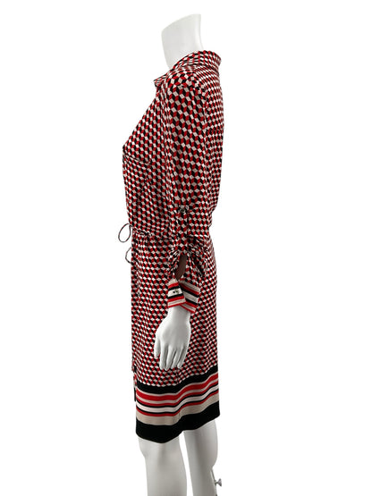Tommy Hilfiger Geometric Cube Print Shirtdress Red Navy Size 14