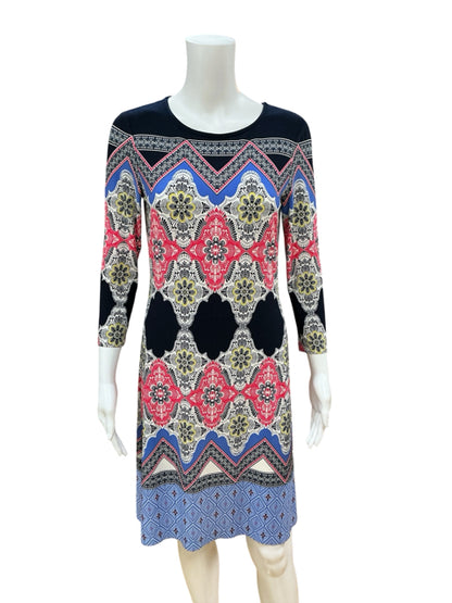 Donna Morgan Navy/white/pink Shift Mosaic Medallion Print Shift Dress Size 4 - Size 4