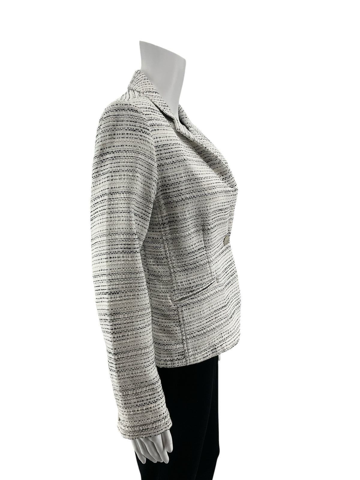 cabi Tuxedo Jacket Black &amp; White Basketweave Metallic Blazer Size 4