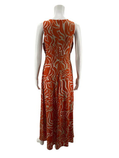 Maggy London Tan/orange Maxi Orange &amp; Ivory Swirl Print Keyhole Maxi Dress Size 2 - Size 2