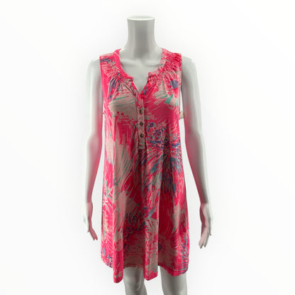Lilly Pulitzer Marlowe Dress M Pink Blue Floral Henley Sleeveless T-Shirt Dress