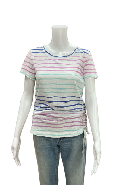 T by Talbots White/Aqua/Blue Stripe Top Size Small