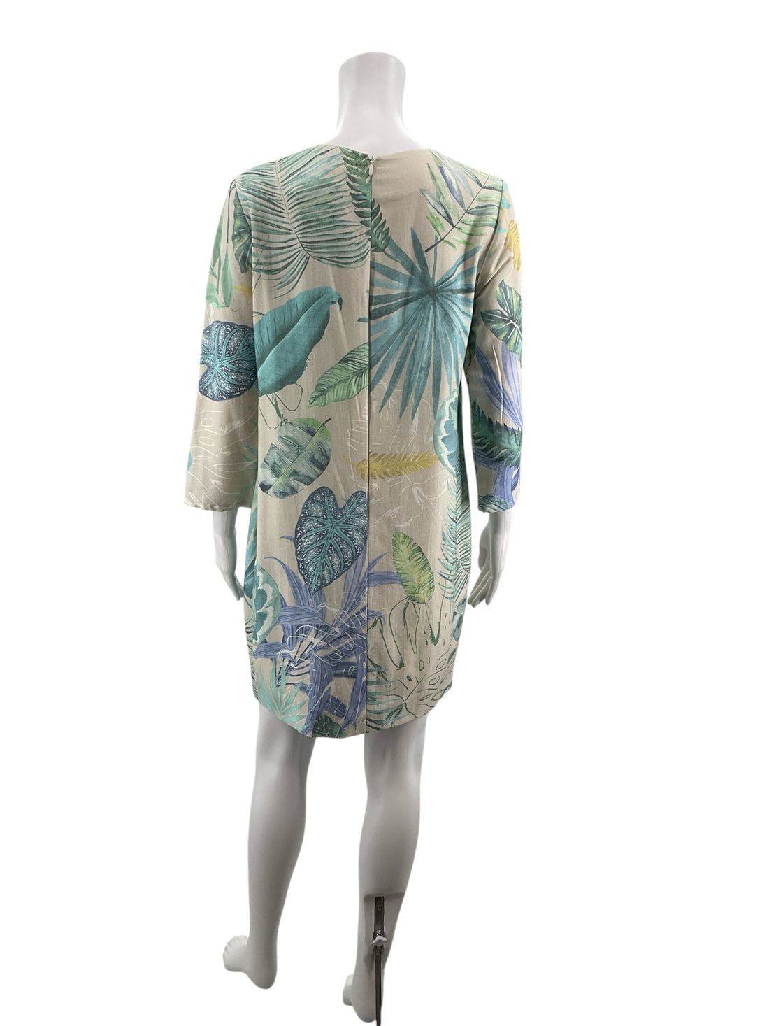 Vilagallo Tan/Aqua Floral Pre-Owned Ladies Dress - Size Large