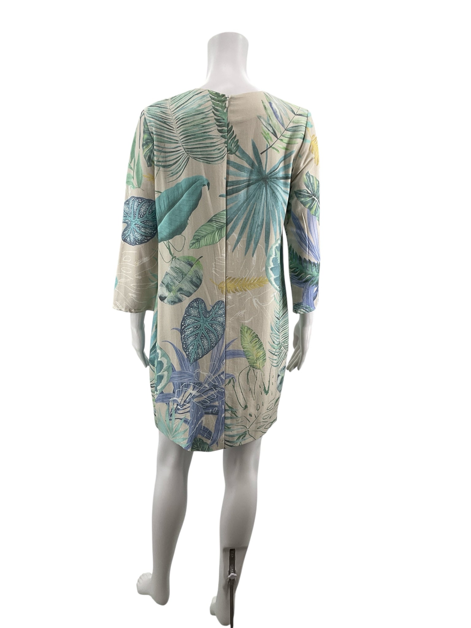 Vilagallo Tan/Aqua Floral Pre-Owned Ladies Dress - Size Large