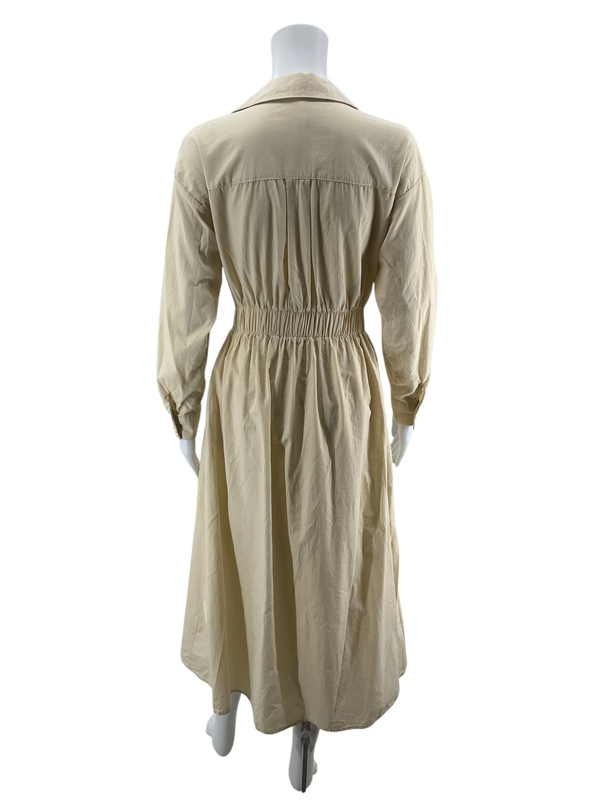 Cream Cotton Long Sleeve Belted Midi Shirt Dress Size Small