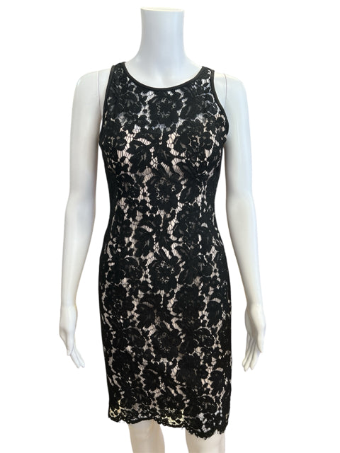 White House Black Market Size 00 Black/Champagne Lace Pre-Owned Ladies Dress