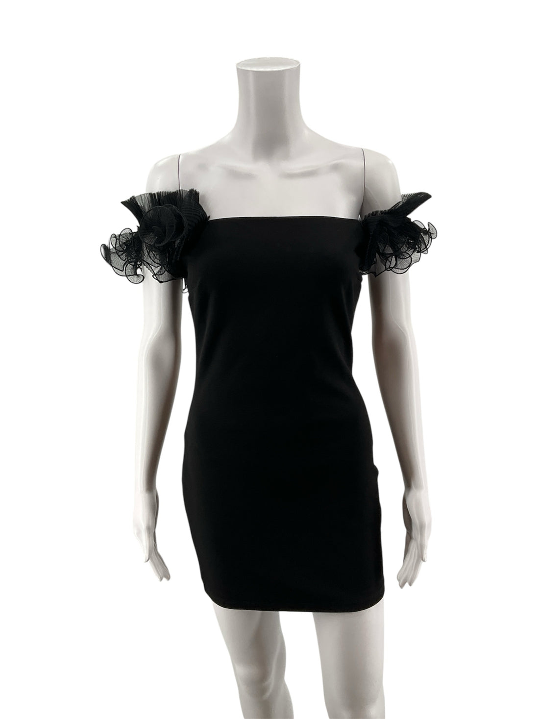 Thirty Thirty Off-Shoulder Tulle Ruffle Mini Dress S NWT Black Bodycon LBD