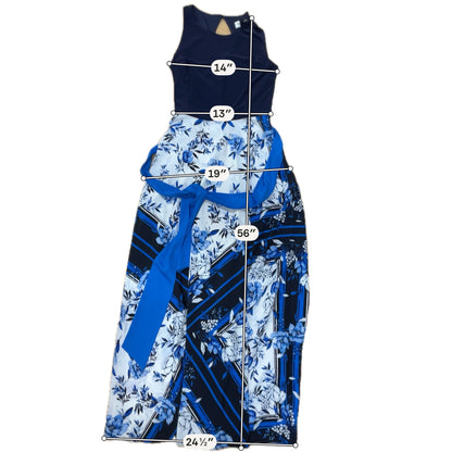 Eliza J Floral Stripe Colorblock Maxi Dress Navy White Size 14 - ONLINE ONLY