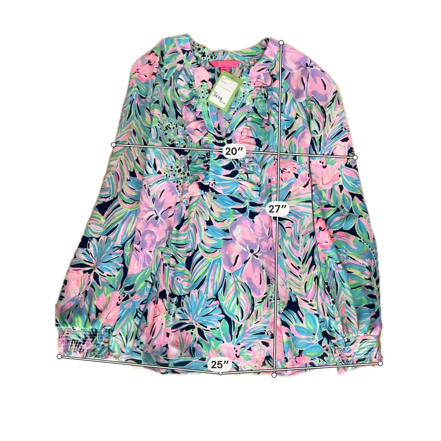 Lilly Pulitzer Willa Ruffle Tunic Top Deep Sea Navy Lucky Catch Size Large