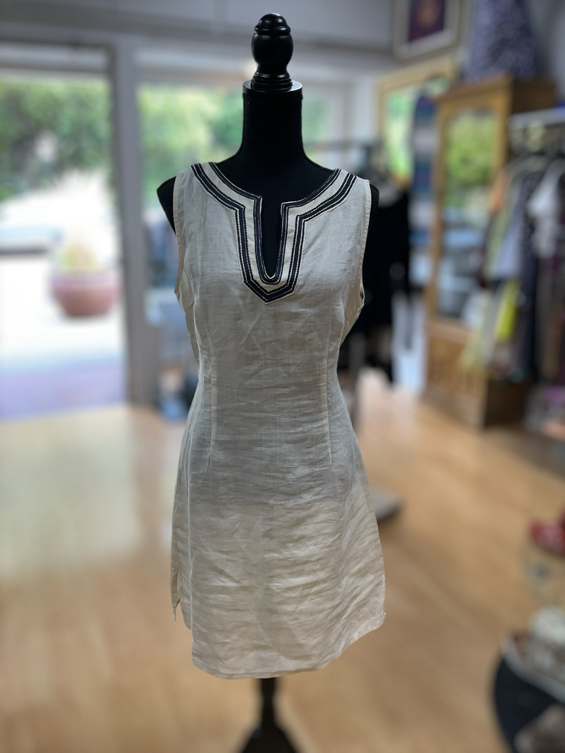 THML Cream/Navy Pre-Owned Ladies Dress - Size Large