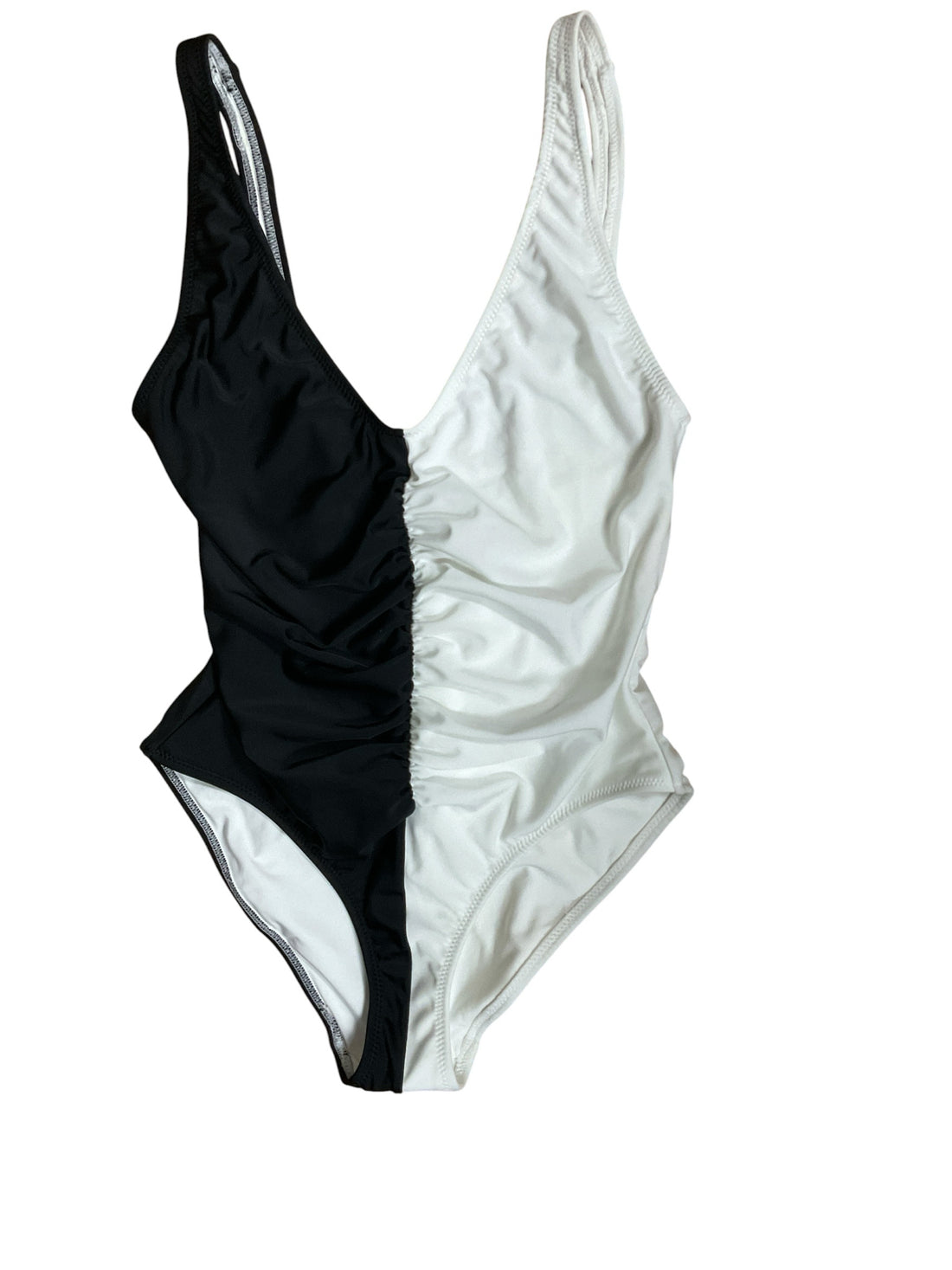 Solid &amp; Striped The Spencer Ruched V-Neck One-Piece Swimsuit Black White Size L NWT - ONLINE ONLY