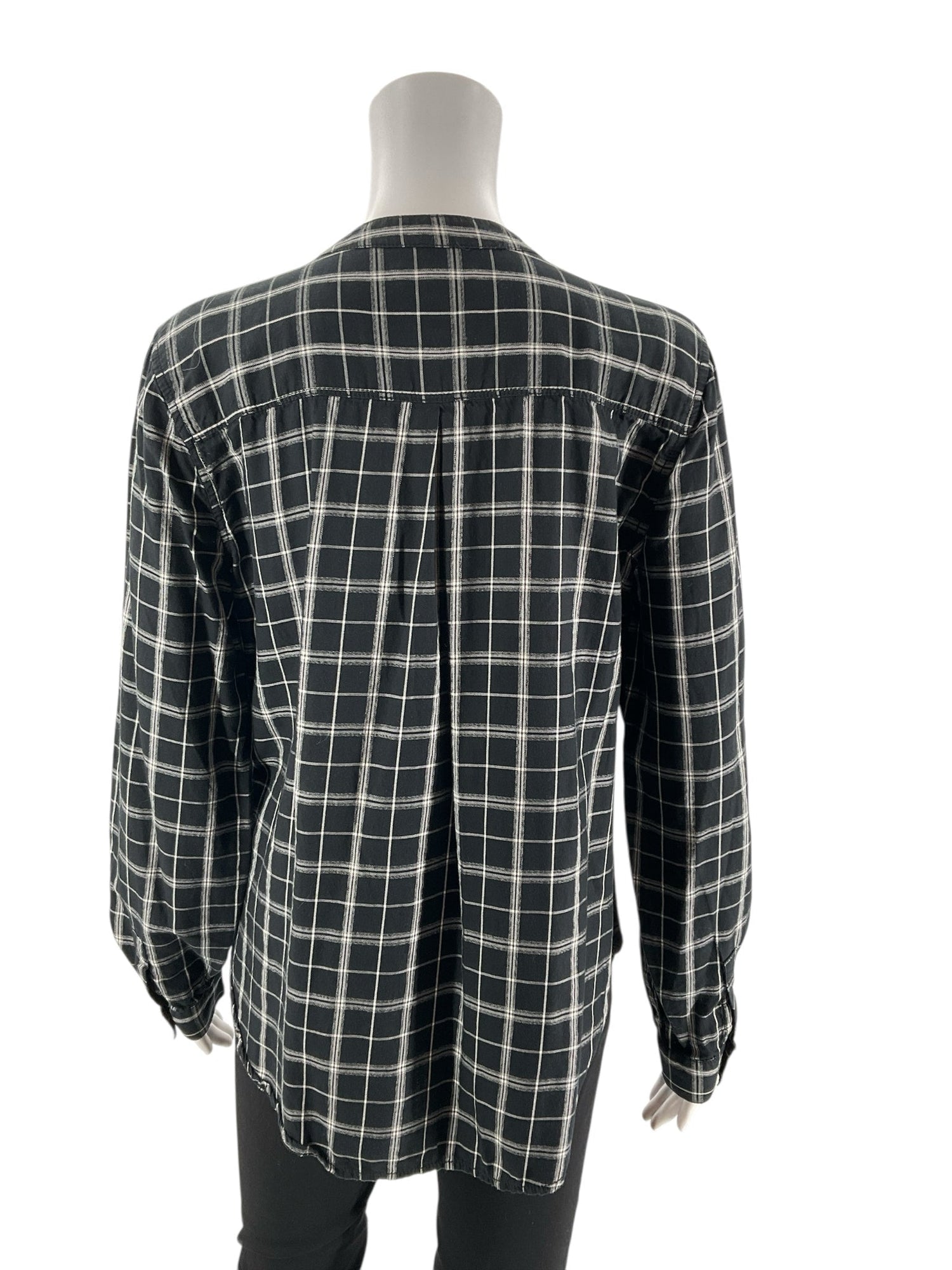 Calvin Klein black and white plaid casual top for ladies, size large, featuring a relaxed fit and stylish design.
