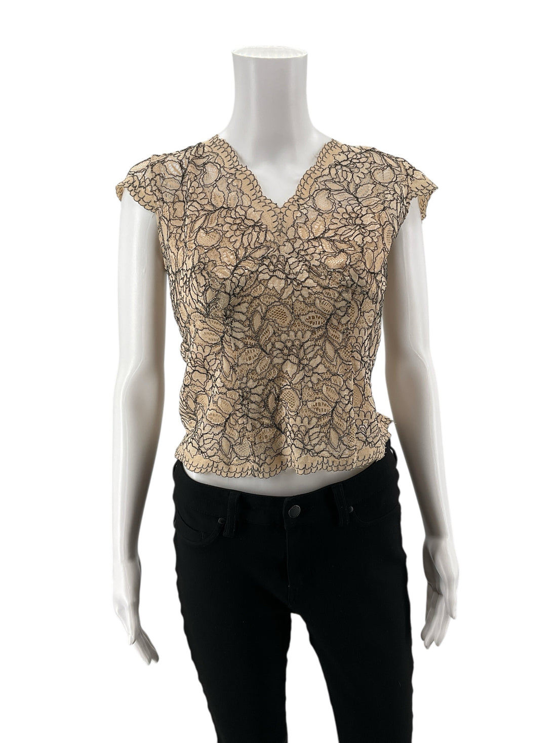 Alfani Tan Lace Pre-Owned Ladies Casual Top -  Size 6 Petite