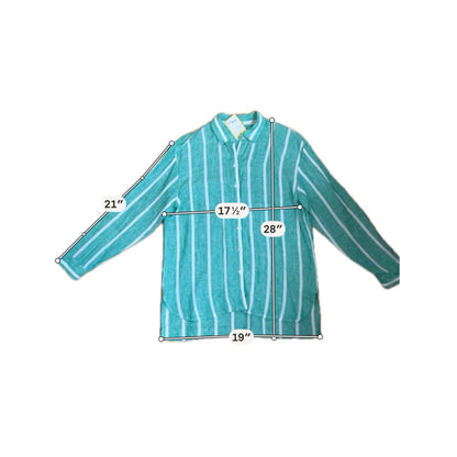 Magaschoni Green/White Button Down Green &amp; White Striped 100% Linen Button Down Shirt Size Small - Size S