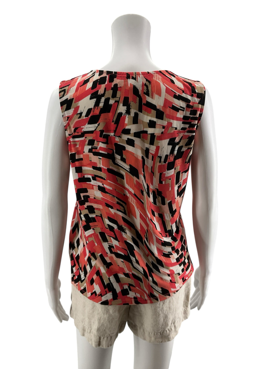 Jones Studio Abstract Print Sleeveless Top Blouse Coral Black White Size Small