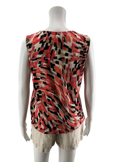 Jones Studio Abstract Print Sleeveless Top Blouse Coral Black White Size Small
