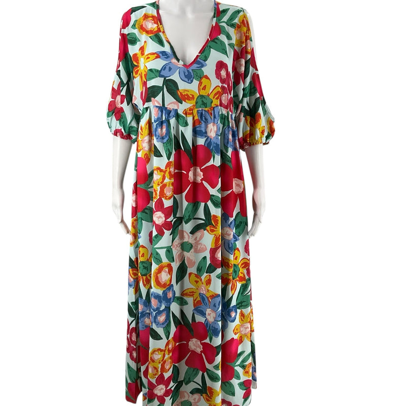 Cezele Green/Pink/Blue Floral Pre-Owned Ladies New With Tags Dress - Size Small - Margaret’s Fine Consignment