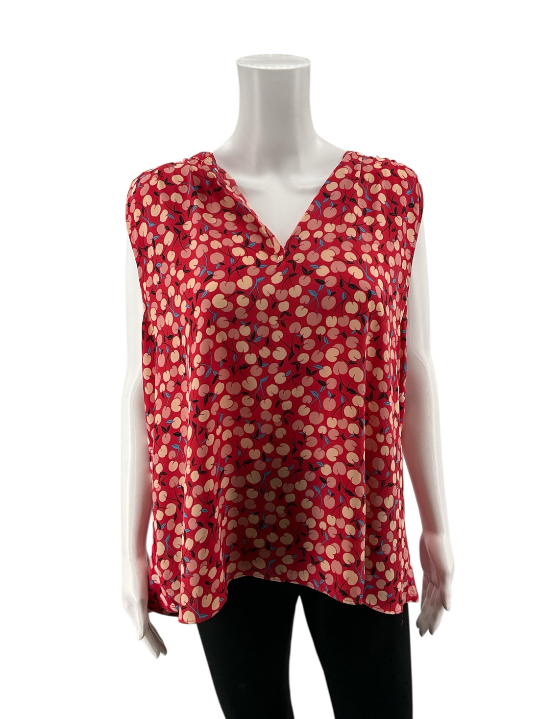 Loft pink/blue Sleeveless Cherry Print Mixed Media Sleeveless Blouse Top Size XL - Size XL