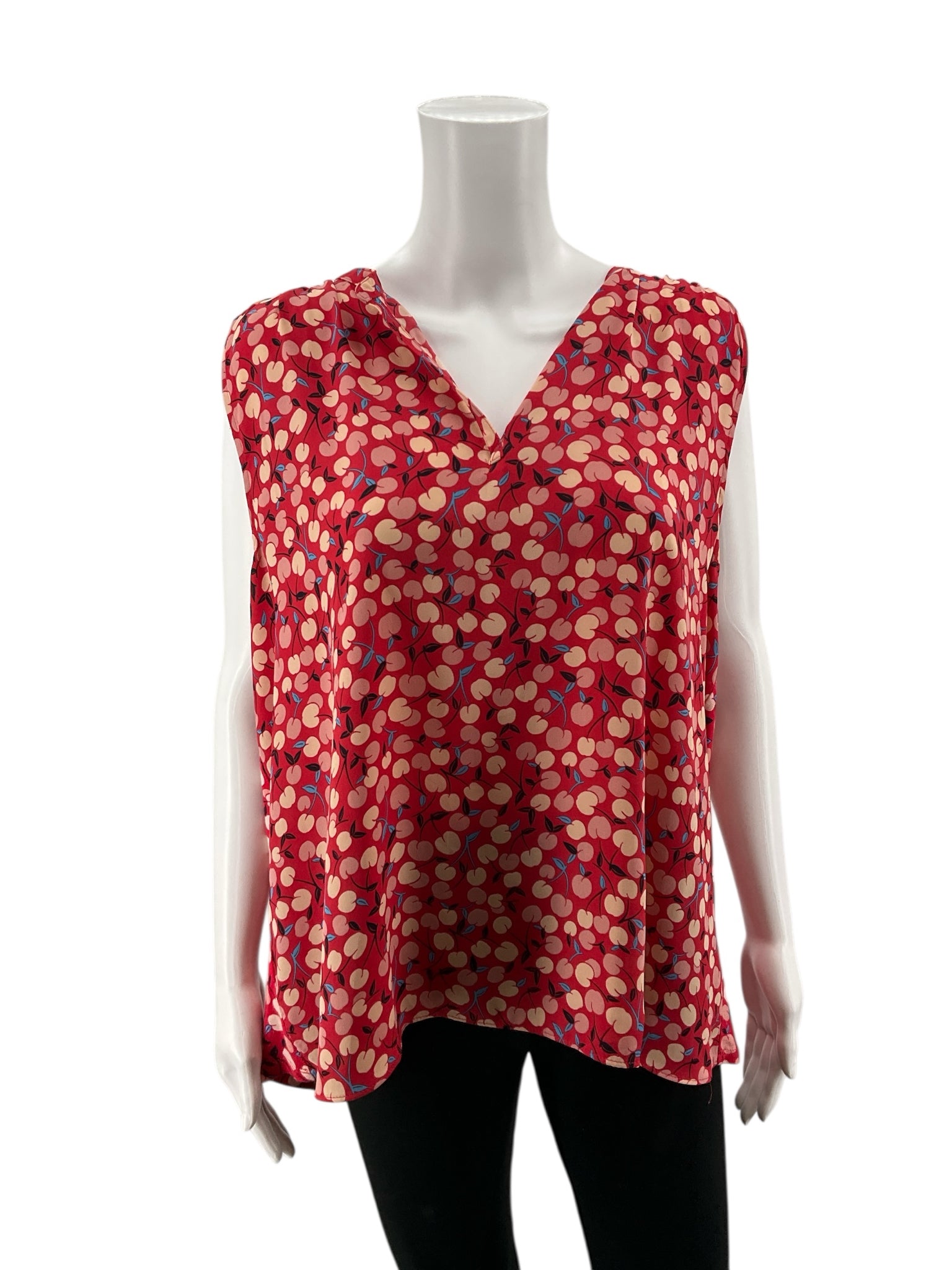 Loft pink/blue Sleeveless Cherry Print Mixed Media Sleeveless Blouse Top Size XL - Size XL