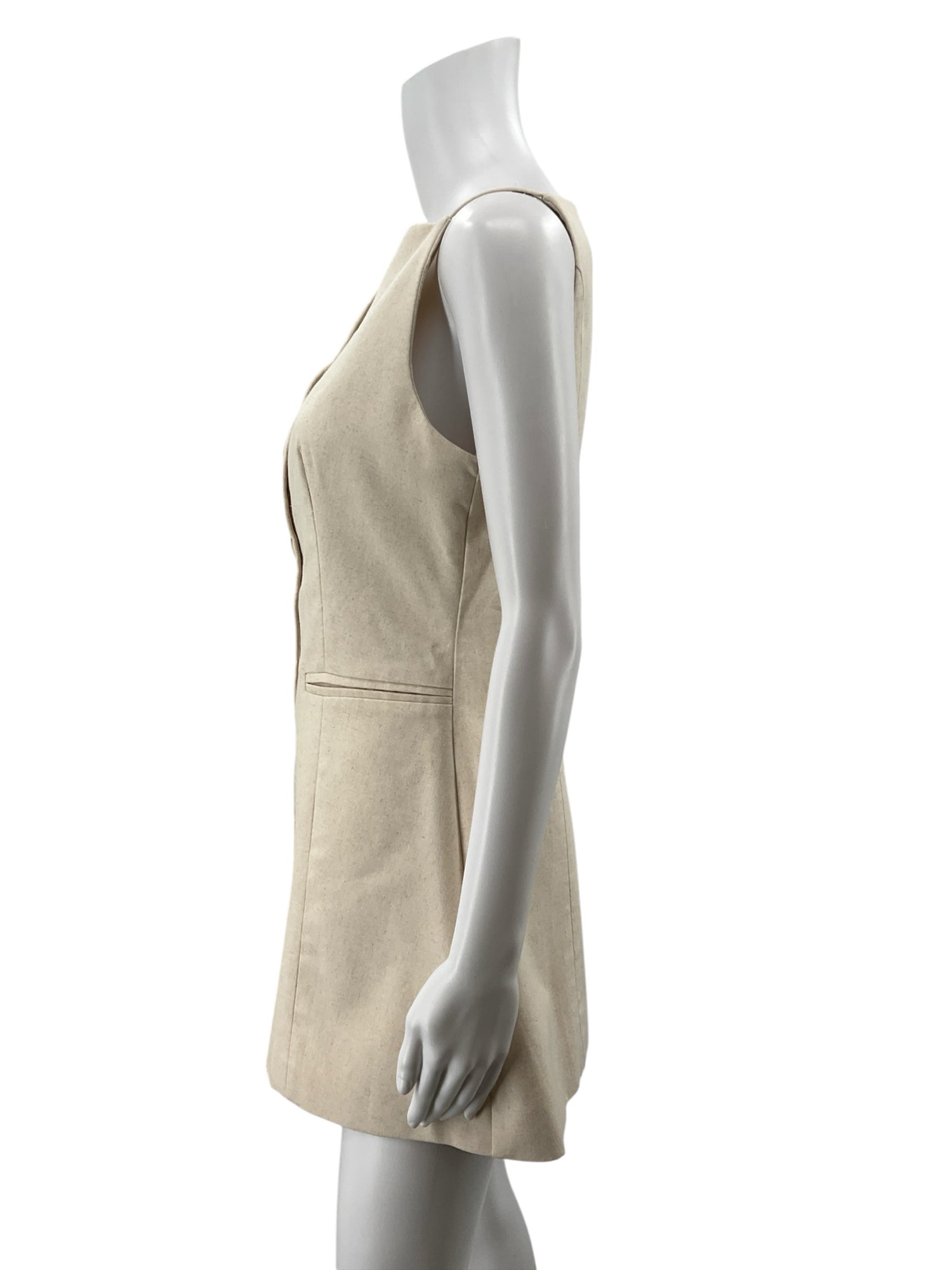 Cider Beige Linen Blend Button Front Cami Mini Dress Size Small