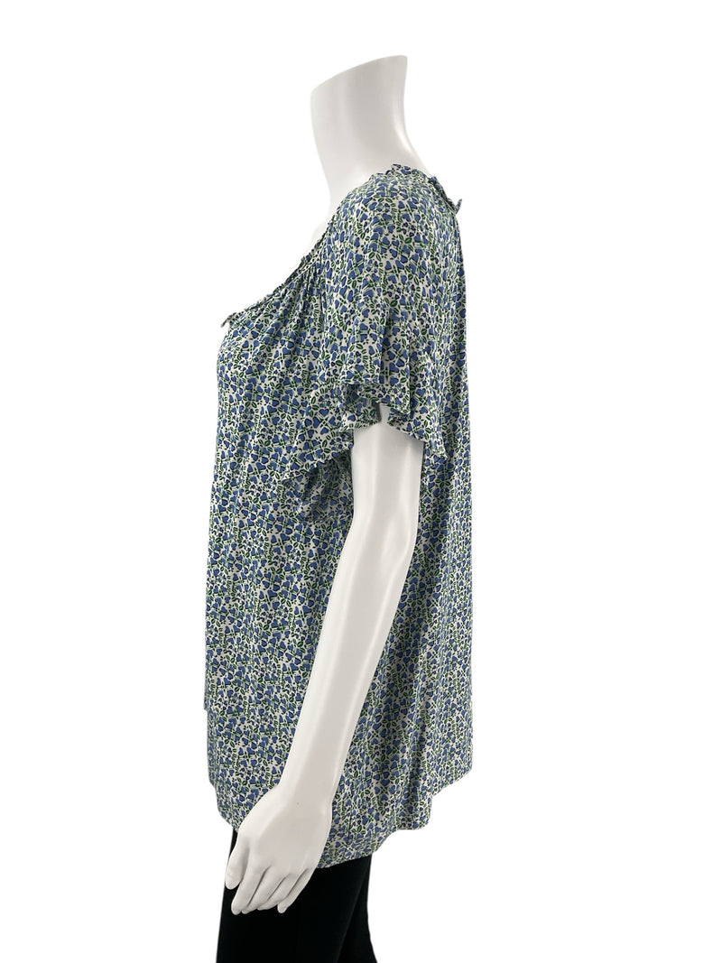 Max Studio White/Blue/Green Floral Pre-Owned Ladies Top - Size Large - Margaret’s Fine Consignment