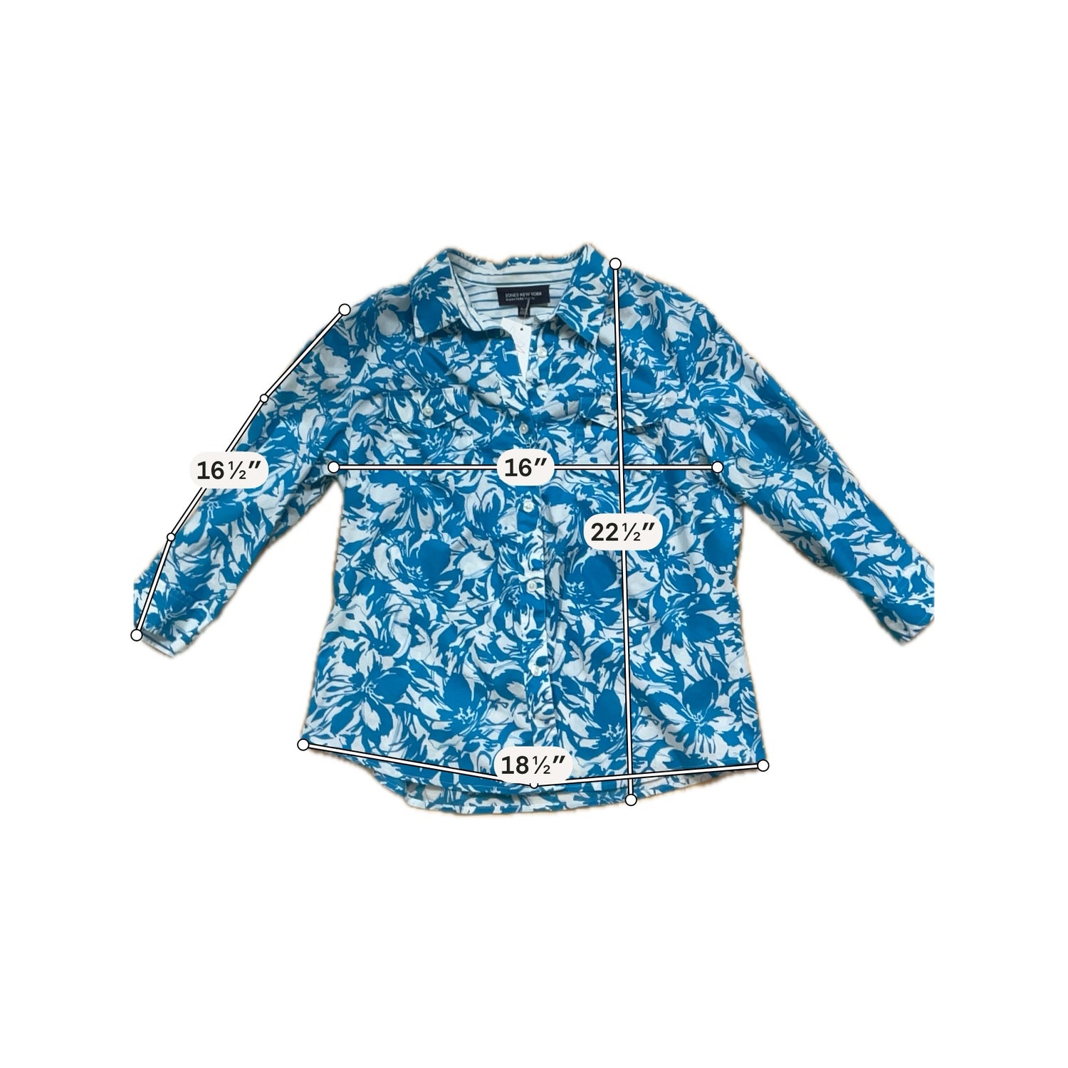 Jones New York Signature Petite Floral Roll-Tab Button Up Blouse Size PL