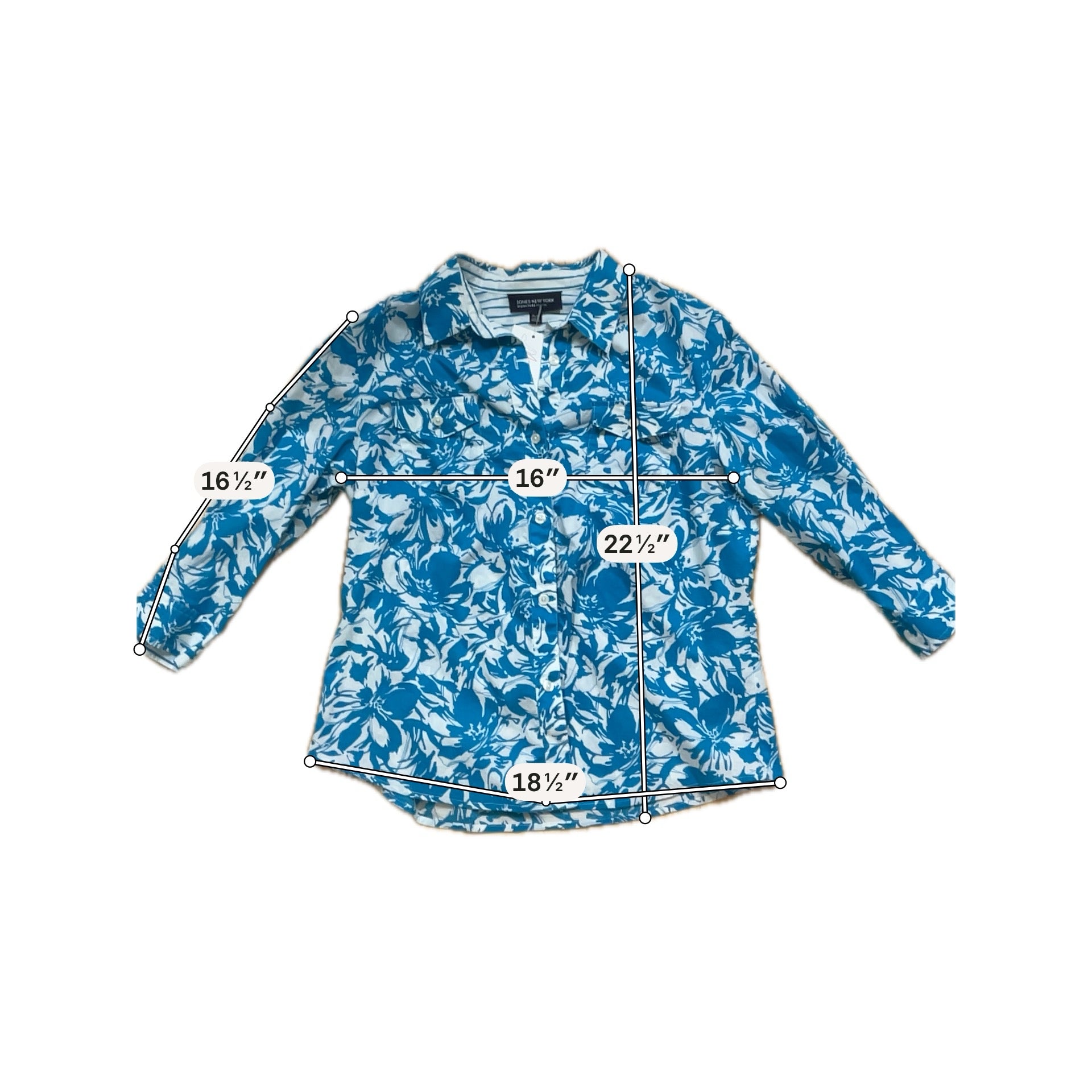 Jones New York Signature Petite Floral Roll-Tab Button Up Blouse Size PL