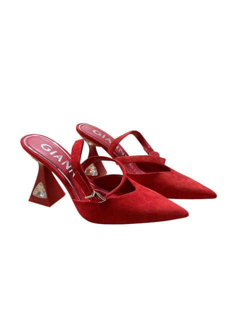 Gianni Bini Alaviah Red Suede Crystal Block Heel Mules | Size 6.5