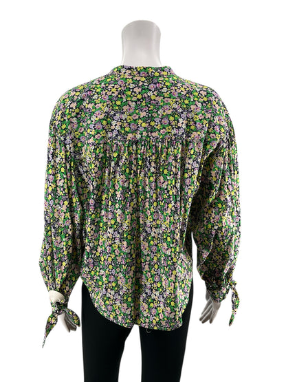 Maeve by Anthropologie multi Long Sleeve Ditsy Floral Peasant Blouse Tie-Cuff Size Small - Size S